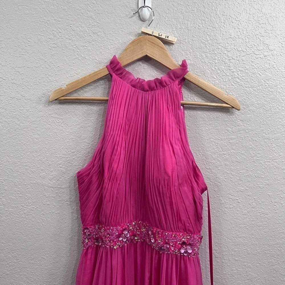 NEW $498 MAC DUGGAL 68029 PINK HALTER NECK HIGH LOW FLOWY CHIFFON GOWN  Size 2